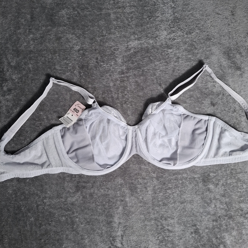 Lunaire Windsor  Lace Floral Satin Bra Underwire Silver 40D NWT - Picture 9 of 11